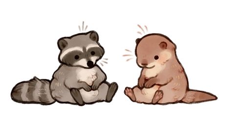 Otter Drawing, Raccoon Drawing, Friends Talking, Raccoon Art, Cute Raccoon, Cute Doodles Drawings, Cute Doodle Art, Arte Sketchbook, Dessin Adorable