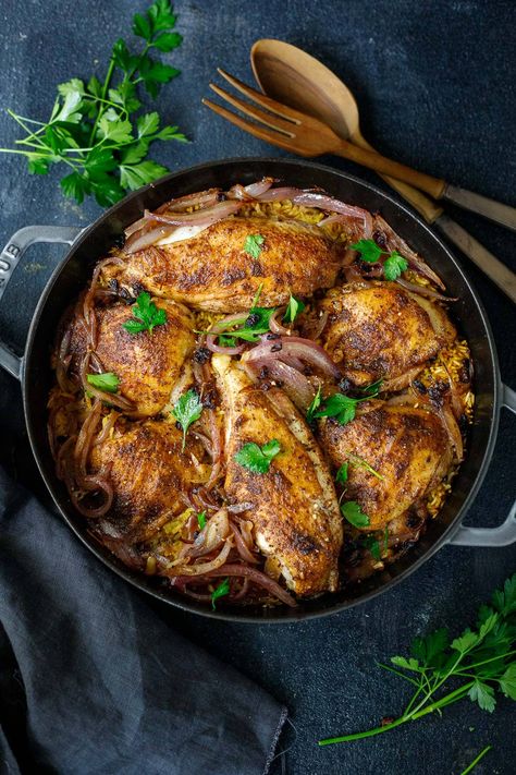 Soul Food Recipe, Persian Chicken, Smothered Chicken Recipes, Feasting At Home, Chicken Leg Quarters, Smothered Chicken, Persian Cuisine, Drumstick Recipes, One Pan Dinner