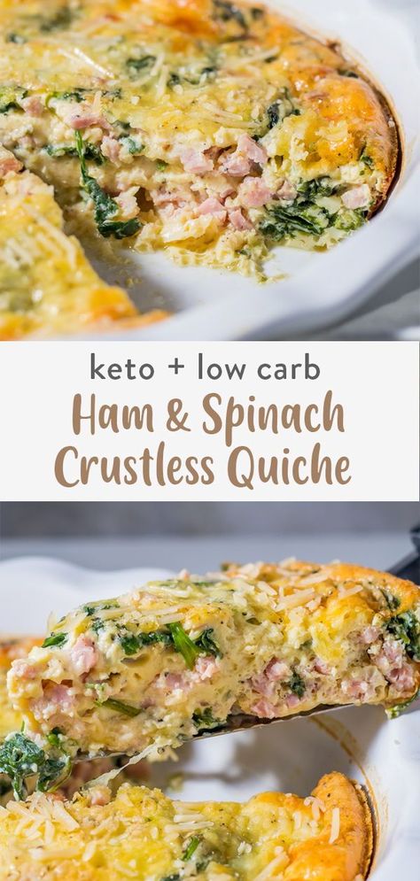 Ham And Cheese Crustless Quiche Recipes, Quiche Keto, Ham And Spinach Quiche, Keto Quiche, Spinach Quiche Recipes, Ham And Cheese Quiche, Spinach Bake, Baked Recipes, Quiche Recipes Easy