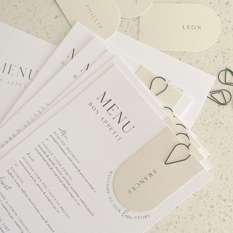 Wedding & Event Stationery on Instagram: “Menu + Placecard Swipe to see hidden love notes ✨” Wedding Menu And Place Names, Name Card And Menu Wedding, Place Card Menu Wedding, Menu Card Wedding Place Settings, Menu And Place Card Design, Wedding Menu With Name Card, Wedding Menus And Place Cards, Unique Wedding Menu Cards, Wedding Menu Name Cards