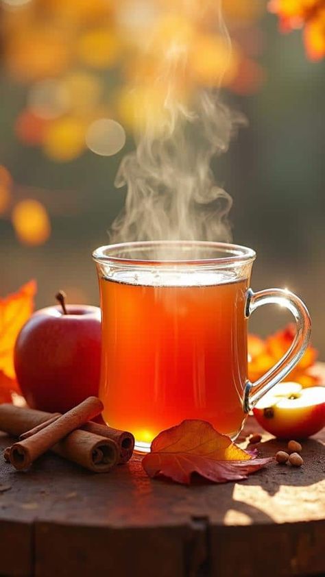 Spiced Apple Cider Tea With Cinnamon Sticks Apple Cinnamon Drink, Evan Williams Spiced Cider Recipes, Christmas Spiced Tea, Hot Drink Aesthetic, Apple Cider Aesthetic, Apple Cinnamon Tea Recipe, Avacodo Smoothie, Apple Cider Tea, Spiced Cider Recipe