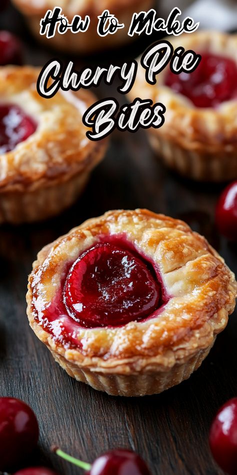 Cherry Pie Bites Pie, Cherry Pie Bites Crescent Rolls, Easy Cherry Pie Bites, Mini Cherry Pies In Muffin Tin, Small Pies Recipes, Muffin Tin Pies, Mini Cranberry Cheesecake, Cherry Pie Bites, Tater Tot Bake