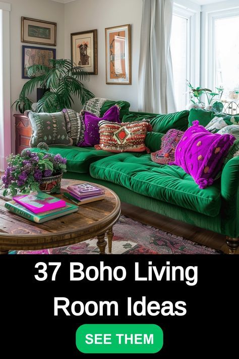 Explore a curated list of 37 inspirational Boho living room ideas to elevate your home decor. From cozy textiles to eclectic patterns, discover unique ways to incorporate the Bohemian style into your living space. Whether you're looking for bold colors or natural elements, these ideas will inspire you to create a stylish and inviting atmosphere in your home. Browse the photos for design inspiration and transform your living room into a bohemian oasis that reflects your personal style effortlessl Ecletic Decoration Living Room, Hippie Living Room Ideas, Eclectic Bohemian Living Room, Colorful Boho Living Room, Cozy Bohemian Living Room, Bohemian Chic Living Room, Hippie Living Room, Bohemian Style Interior Design, Bohemian Decor Inspiration