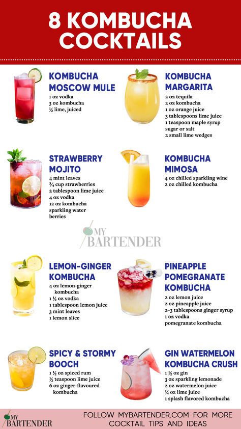 Kombucha Cocktails Essen, Kombucha Cocktail Recipes, Kombucha Mocktail Recipe, Spritzer Cocktails, Kombucha Mocktail, Best Kombucha, Diy Cocktail Recipes, Healthy Cocktail Recipes, Kombucha Drink