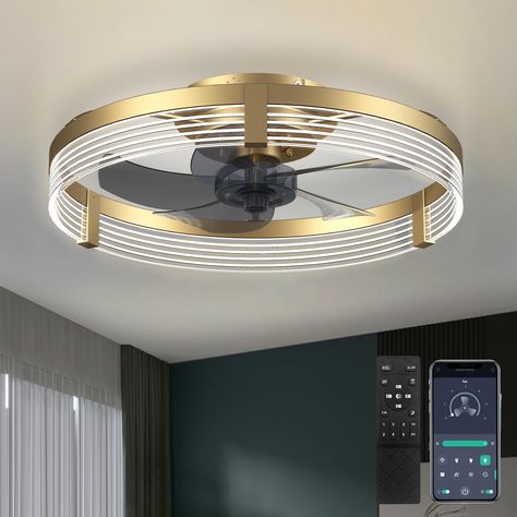 PRICES MAY VARY. [Reversible Blades& No Noise Motor] : Available for all seasons. The fan's DC motor and 5 blades run smoothly, provides strong airflow, no noise, low power consumption, keeping you warm in winter and cool in summer. [Multi-Speed & Timing Function] : This ceiling fan light with remote has 6 wind speeds and timing (1/2h) settings make it easy to maintain the ideal comfort level, no noise, and does not wake people in sleep. [Dimmable LED Ceiling Fan with Light] : This flush mount c Tray Ceiling Bedroom, Modern Flush Mount Lighting, Low Profile Ceiling Fan, Ceiling Fan With Lights, Bedroom Light Fixtures, Modern Flush Mount, Tray Ceiling, Led Ceiling Fan, Modern Fan