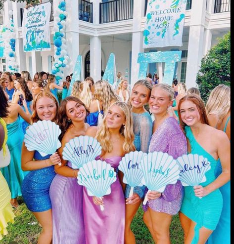 New Member Sorority Ideas, Zeta Bid Day Themes, Sorority Dance Themes, Kkg Bid Day Themes, Mermaid Sorority Theme, Mermaid Bid Day Theme, Out Of This World Bid Day Theme, Rush Themes Sorority Ideas, Cute Bid Day Themes