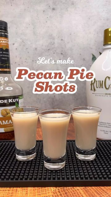 Derek Koza on Instagram: "Pecan Pie Shots 🥧 Ingredients - Butterscotch Schnapps - Amaretto - Vanilla Vodka - RumChata #cocktailrecipes #cocktails #cocktail #drinkrecipes #drinks #mixology #cocktailtime #drink #drinkstagram #cocktailporn #shots #shotrecipes" Rumchata Shots, Rumchata Drinks, Shots Drinks, Shots Alcohol Recipes, Shots Alcohol, Thanksgiving Cocktails, Party Shots, Vanilla Vodka, Drinks Cocktails