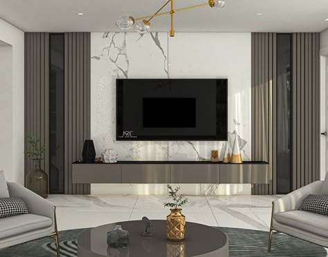 Tv Wall Glass Design, Backdrop Tv Luxury, Classical Lcd Wall Design, Neo Classical Tv Wall, Backdrop Tv Minimalis Modern Hpl, Tv Cabinet Design Modern, Ruang Tv, Tv Stand Decor, Tv Unit Interior Design