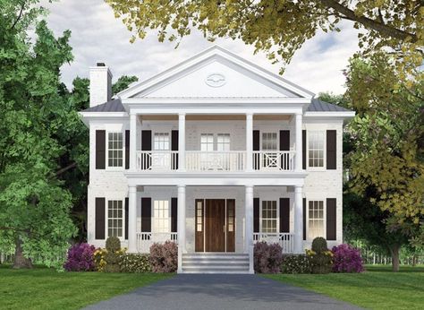 Newberry Hill - Coastal House Plans from Coastal Home Plans Architecture Antique, Colonial Style House Plans, Colonial House Plans, Black Shutters, Colonial Style Homes, American House, Casas Coloniales, Cottage House, Spring Hill