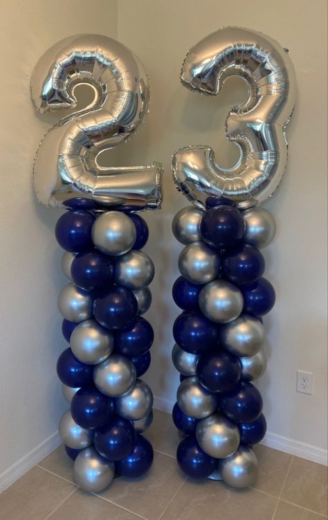 Graduation Balloon Column | Graduation Decor | Blue and Silver Balloon | Foil Number Balloon | Blue White Silver Graduation Decor, Blue Black And White Party Decorations, Navy And Silver Party Decor, Blue And Silver Bday Decor, Blue And White Graduation Party Ideas Table Decorations, Royal Blue And Silver Graduation Party, Graduation Party Ideas Blue And Silver, Blue And Silver Graduation Decorations, Royal Blue Black And Silver Decorations