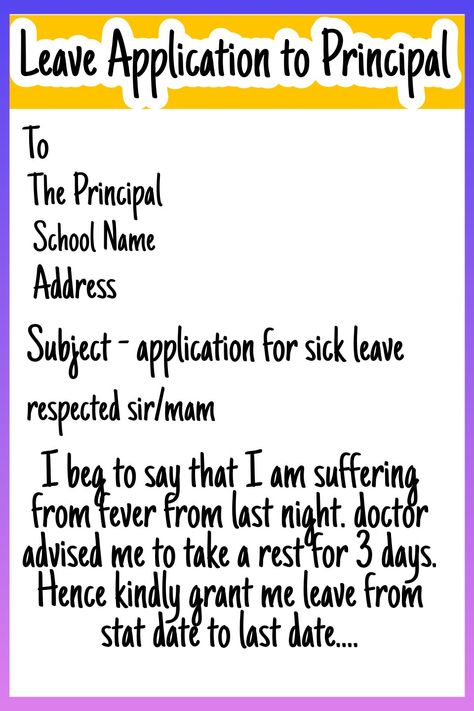 Leave Application For School By Student, Leave Letter Format For School, Sick Leave Application For School, Leave Application For School, School Leave Application, Eng Learning, English Letter Writing, Letter Writing Examples, Articles Worksheet