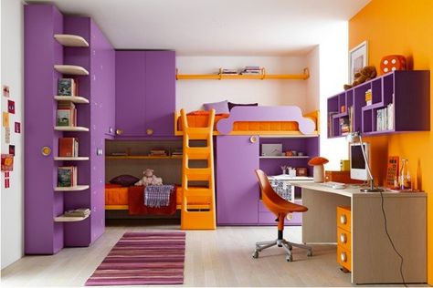 loft beds for girls | Incredible Kid’s Loft Beds ~ Battistella Klou XL : Growing Your ... Girls Bedroom Paint Colors, Girls Bedroom Paint, Girls Bunk Beds, Purple Bedrooms, Bunk Beds With Stairs, Bunk Bed Designs, Bedroom Orange, Murphy Beds