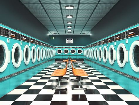 Hallways on Behance Laundrette Aesthetic, Kpop Backgrounds, Bg Design, Laundry Mat, Laundry Shop, Deco Studio, Dreamcore Weirdcore, Wes Anderson, Retro Futurism