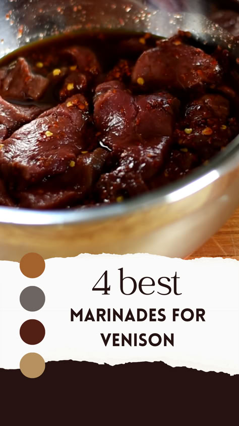 Transform venison with our top marinades! Choose from Rich Red Wine & Herb for classic depth, Sweet Balsamic & Maple for a tangy twist, Spicy Chipotle & Garlic for heat lovers, and Fragrant Rosemary & Juniper Berry for an herbal aroma. Easy to prepare, these marinades enhance venison's natural taste. Venison Jerky Marinade, Venison Marinades, Venison Steak Marinade, Best Marinades, Venison Marinade, Jerky Marinade, Backstrap Recipes, Deer Steak, Venison Tenderloin