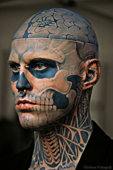 Rick Genest, Tattoo People, Facial Tattoos, Human Canvas, 3d Tattoos, Face Tattoos, Boy Tattoos, Head Tattoos, Symbolic Tattoos