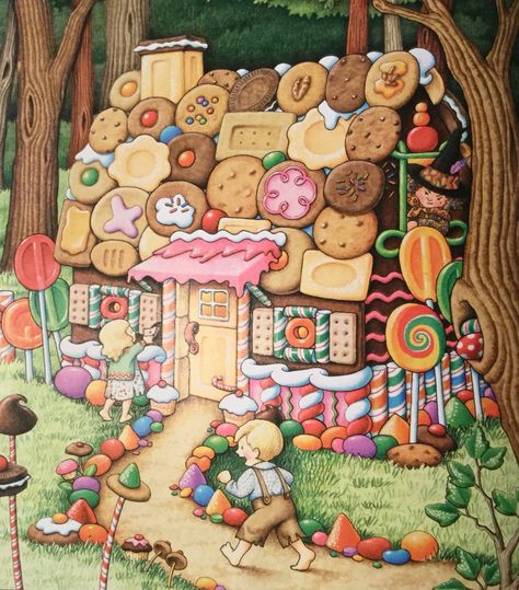 House of sweets ~ Hansel & Gretel Hansel And Gretel House, 동화 삽화, Creation Photo, Candy House, Mary Engelbreit, House Illustration, House Drawing, Fairytale Art, Christmas Gingerbread