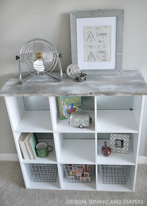 Cube Storage Makeover With Wood On Top Diy Cube Storage Dresser, Pallet Cube Shelf, Refurbished Cube Organizer, Painting Cube Storage, Painting Cube Organizer, Cube Shelf Makeover, Diy Cube Storage Makeover, Cube Storage Makeover, Farmhouse Idea