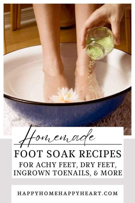 Looking for homemade foot soak recipes? These homemade foot bath recipes are the best. In this article you will find a foot soak recipe for pain relief, a foot soak recipe for fungus, a foot soak recipe for dead skin, and more! These are the best DIY foot soak recipes! Cracked Heels Diy, Dry Feet Remedies, Home Foot Soak, Homemade Foot Scrub, Pedicure Soak, Homemade Foot Soaks, Foot Detox Soak, Diy Foot Soak, Foot Soak Recipe