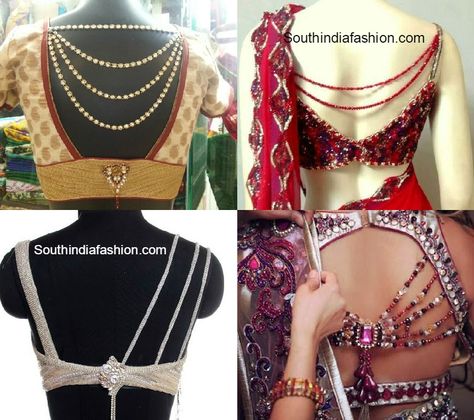 Stylish jeweled saree blouse designs embellished with stones and bead chains on the back. Related PostsBlouse Back Neck PatternsBoat Neck Fully Embroidered BlouseThread Work Designer BlouseLatest Fashionable Saree Blouse Designs Wedding Sari Blouse Designs Latest, Couture, Saree Pleats, Wedding Blouses, Latest Blouse Designs Pattern, Fashionable Saree Blouse Designs, Sari Blouse Designs, Indian Saree Blouses Designs, Blouse Designs Indian