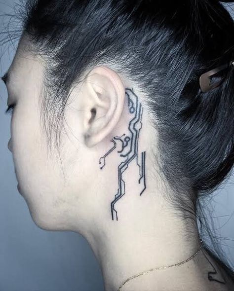 Electronic Tattoo, Tech Tattoo, Cyberpunk Tattoo, James Moore, Wicked Tattoos, Biomechanical Tattoo, Neck Tattoos, Tattoos For Black Skin, Head Tattoos