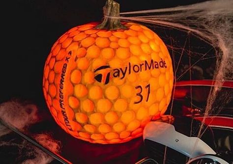 Taking pumpkin carving to a whole new level 😳 @taylormadegolf  @golfmichigan  #happyhalloween #halloween #pumpkin #pumpkincarving #golfball #taylormade Golf Pumpkin, Pumpkin Carving Contest, Golf Decor, Halloween Pumpkin Designs, Pumpkin Carving Patterns, Halloween 2015, Pumpkin Painting, The New Wave, Pumpkin Design