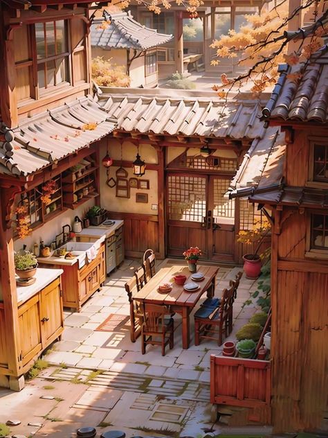 Japanese Cottage, Old Japanese House, Watercolor House Painting, Japanese Style House, Courtyard House Plans, Asian Homes, Sims House Design, Cool Backgrounds Wallpapers, Street House