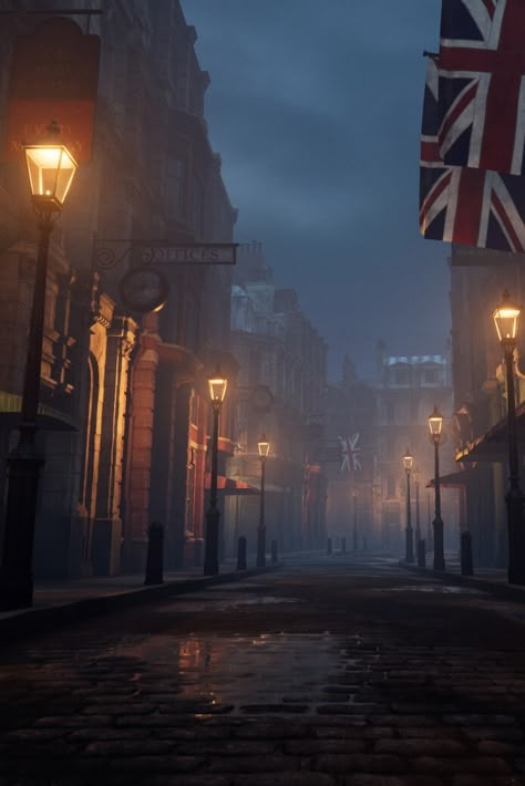 Victorian Era Landscape, Victorian Era England, Victorian Street Aesthetic, London Victorian Era Aesthetic, Victorian Street Scene, Victorian Theatre Aesthetic, Victorian Era Buildings, Victorian Mystery Aesthetic, Victorian City Aesthetic