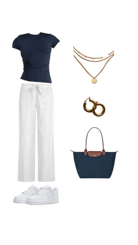 shopping.cute. fit. outfit. summer outfit. spring outfit. skims. dupe. linen pants. linen trousers. navy. stockholm. girly Navy Linen Pants Outfit, Trousers Outfit Summer, Linen Trousers Outfit, Summer Fits Aesthetic, Navy Linen Pants, Summer Linen Pants, White Linen Trousers, Linen Pants Outfit, Cute Clothing Stores