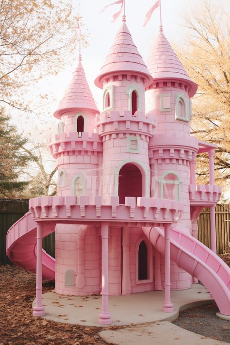 Transform your backyard into a fairy-tale land with the Pink Princess Outside Play Castle. Designed with intricate details and a soft pink hue, this castle encourages imaginative outdoor play. Host tea parties in the royal garden, or embark on heroic quests from the comfort of your yard. Watch as your little one becomes the star of their own story. Remodeled Playhouse, Pink Playground, Castle Playground, Pink Playhouse, Cute Castle, Princess Playhouse, Pink Princess Castle, Pink Playroom, Outside Playground