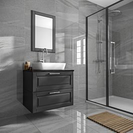 Dark Gray Bathroom, Grey Bathroom Tiles, Gray Porcelain Tile, Polished Porcelain Tiles, Bathroom Redesign, Wet Room, Steampunk Style, Grey Bathrooms, Wet Rooms