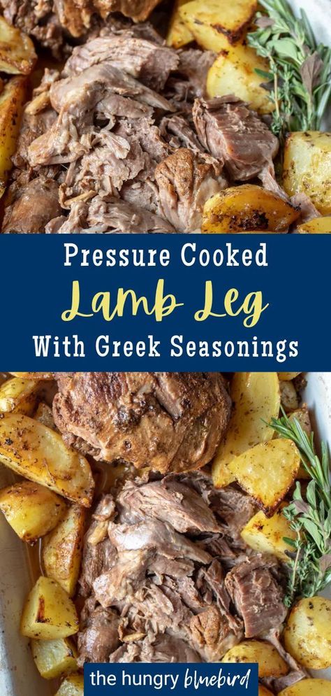 This leg of lamb is simple to make and a show-stopping piece for your holiday spread. It's made in the pressure cooker for easy preparation and it cooks up super tender. It's loaded with greek flavors like garlic, lemon, oregano, and rosemary. The whole family will be impressed by this dish! Pressure Cooker Lamb, Boneless Leg Of Lamb, How To Cook Lamb, Greek Potatoes, Lamb Leg, Homemade Tzatziki, Greek Seasoning, Leg Of Lamb, Weekend Cooking