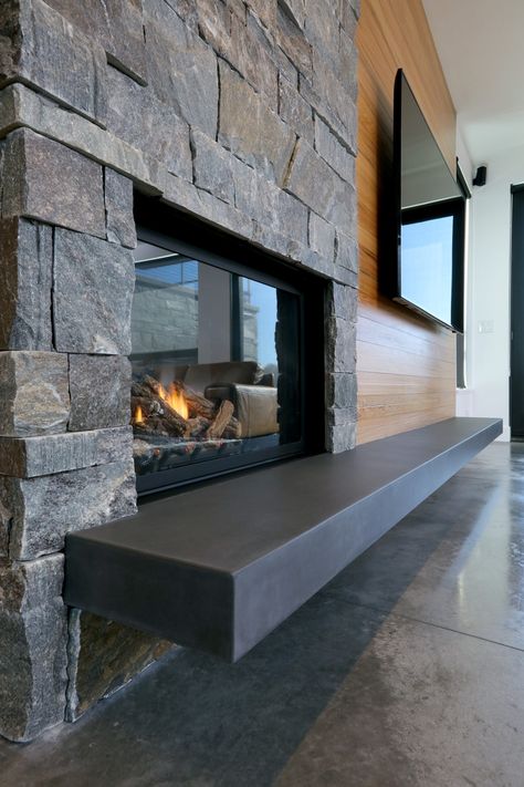 Fireplace Surrounds - Feel Right at Home with a Concrete Fireplace Floating Hearth, Concrete Hearth, Remodel Farmhouse, Floating Fireplace, Wood Stove Fireplace, Fireplace Tv Wall, Concrete Fireplace, Living Room Decor Fireplace, Contemporary Fireplace