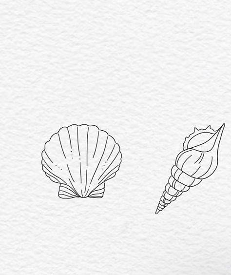 Seashell Outline Tattoo, Best Friend Sea Shell Tattoo, Scallop Shell Tattoo Fine Line, Beach Mini Tattoo, Simple Sea Shell Tattoo, Sea Themed Matching Tattoos, Shell Tiny Tattoo, Seashell Minimalist Tattoo, Happiness Comes In Waves Tattoo