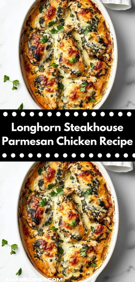 Craving a quick and satisfying meal? Try this Longhorn Steakhouse Parmesan Chicken Recipe that brings the taste of a restaurant right to your kitchen. Simple to prepare, it’s ideal for your next family dinner. My Chicken Recipes, Wedding Chicken Entrees, Chicken For A Crowd Main Dishes, Restaurant Chicken Recipes, Longhorn Steakhouse, Kitchen Simple, Oven Chicken Recipes, Favorite Recipes Chicken, Chicken Entrees