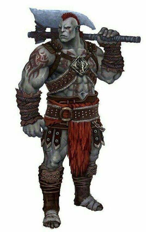 Orc Barbarian, Half Orc Barbarian, Tattoos Male, Half Orc, Orc Warrior, Heroic Fantasy, Fantasy Races, Dungeons And Dragons Characters, Dnd Art