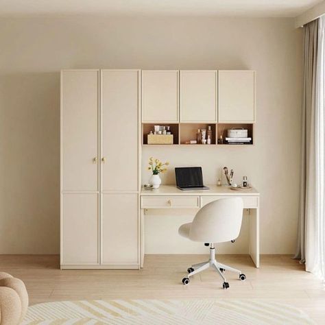 Bedroom Desk Kids, Study Room Cabinet Design, Minimalist Cabinets Bedroom, Study Table In Wardrobe, Ikea Pax With Desk, Desk Wardrobe Combination, Kids Bedroom With Study Table, Wardrobe With Study Table Design Modern, Wardrobe And Study Table Design