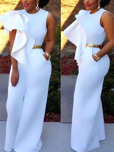 Lacy Solid Color Sleeveless Jumpsuit Party Dress Codes, White Outfits For Women, 90s Fashion Outfits Hip Hop Party, Birthday Outfit For Women, Website Launch, Birthday Party Outfits, Long Romper, Classy Dress Outfits, African Fashion Women