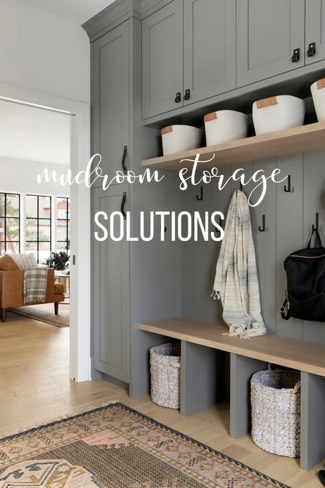 Mudroom Shelving Ideas, Mudroom Ideas With Cabinets, Shoe Mudroom Storage, Mud Room Entry Storage Cabinets, Small Mudroom With Storage, Mudroom Painted Cabinets, Shoes Mudroom Storage, Storage Mudroom Ideas, Mudroom Colors Scheme Entryway Farmhouse