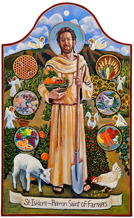 Paintings St Isidore The Farmer, Catholic Saints Prayers, Saint Martha, St Brigid, Acrylic Paint On Wood, Saint Anthony, The Farmer, Sacred Feminine, Patron Saints