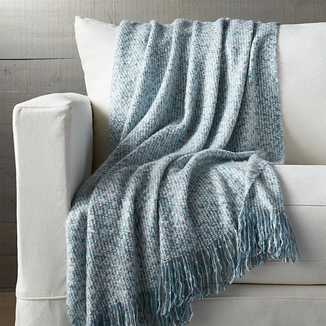 Weldon Aqua Throw | Crate and Barrel Plaid Sofa, Throw Crochet, Warm Throw Blanket, Knit Throw, Cotton Throw Blanket, Woven Throw Blanket, Blue Throws, Knit Throw Blanket, Sofa Blanket