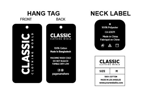 Shirt Tag Design Ideas, Tshirt Tags Label Ideas, Tag Lines For Clothing Business, Tshirt Label Design, Brand Label Clothing Tag Design, Shirt Label Design, Hangtag Design Clothing, Stiker Brand, Neck Label Design