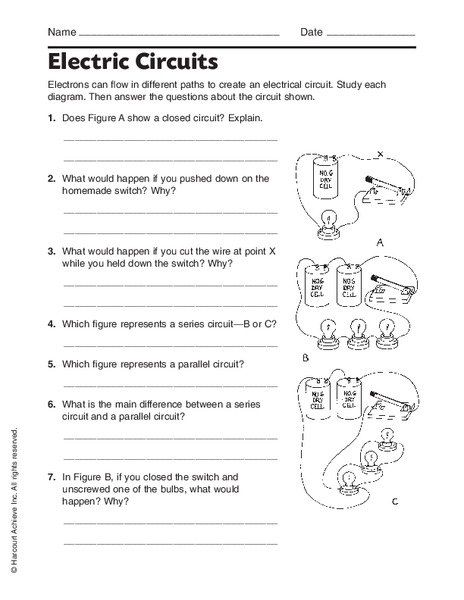 Electric Circuits Worksheets With Answers Electricity Lessons, Circuits Science, Writing Algebraic Expressions, Work Energy And Power, Free Science Worksheets, Series And Parallel Circuits, Physical Science Lessons, Science Electricity, Elementary Worksheets