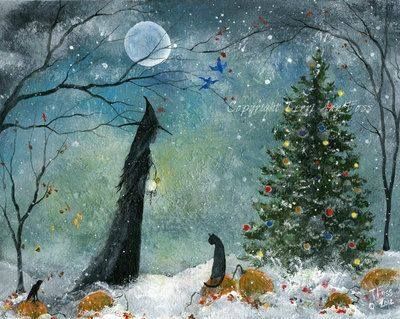 Terri Foss Cat Winter, Baba Jaga, Happy Black Friday, Pagan Art, Halloween Gothic, Witch Cat, Season Of The Witch, Witch Art, Winter Solstice