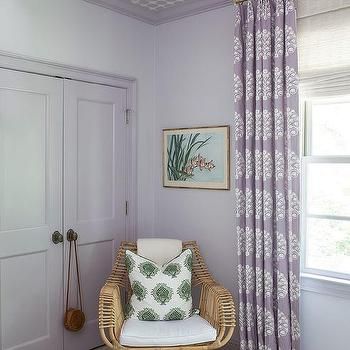 Purple And Grey Bedding, Purple Wall Paint, Light Purple Walls, Purple Wallpaper Bedroom, Purple Ceiling, Lilac Room, Lilac Bedroom, Purple Girls Bedroom, Lavender Bedroom