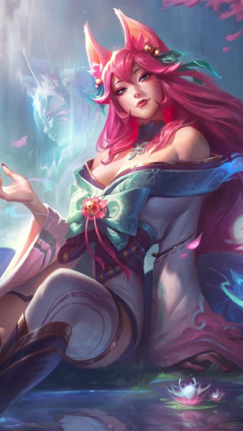 Pink, Hair, Spirit Blossom Ahri, Spirit Blossom, Pink Hair, League Of Legends, Blossom, Red