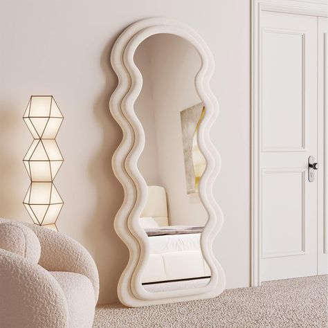 Rosdorf Park Kalilah Wavy Floor Mirror | Wayfair Arched Floor Mirror, Wavy Mirror, Wooden Mirror Frame, Full Body Mirror, Mirror Hanging, Body Mirror, Cute Bedroom Decor, Minimalist Room, Wooden Mirror