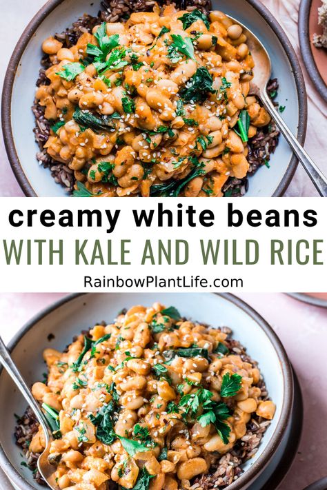 Wild Rice Bowl, Creamy White Beans, Bean Bowl, Rainbow Plant Life, Rice Recipes For Dinner, Tasty Vegetarian Recipes, Wild Rice, Vegetarian Recipes Dinner, Alfredo Sauce