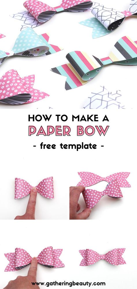 Today I’m sharing one of my favourite quick and easy ways to jazz up a gift, a printable paper bow template.   This template means it couldn’t be easier to whip up a bow in a couple of minutes. All you need to do is cut out the three bow pieces, glue the two outer tabs to the centre and stick it onto the back ribbon piece. #paper #bow #paperbow #gift Paper Bows Diy, Craft Ideas For Beginners, Paper Ribbon Bows, Wrapping Paper Bows, Bow Making Tutorials, Diy Wrapping Paper, Creative Gift Wraps, Bow Template, Paper Bow