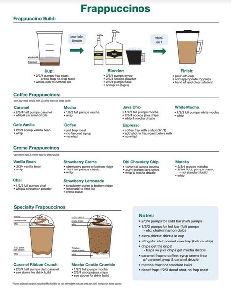 Starbucks Frappuccino Recipes: A Complete Guide Starbucks Training Guide, Starbucks Barista Training, Starbucks Guide, Barista Tips, Frappuccino Recipes, Barista Recipe, Starbucks Frappuccino Recipe, Barista Life, Barista Training