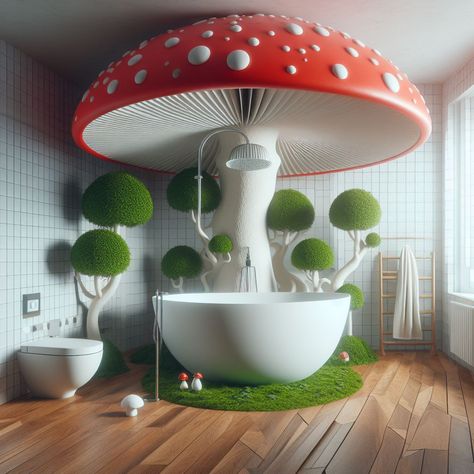 Mushroom shaped shower 🍄🚿 Mushroom Theme, Amanita Muscaria, Alice In Wonderland Party, Aesthetic Things, Wonderland Party, March 21, Fairy House, Tiny Homes, Shower Head